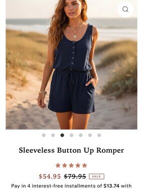 Sleeveless Button-Up Romper - Navy